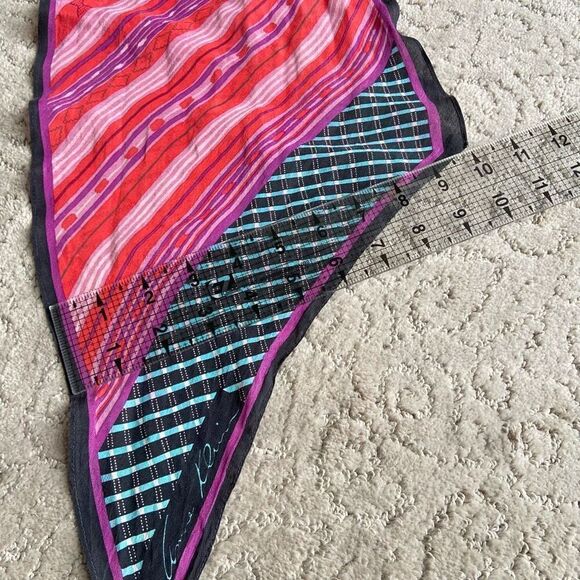 Vintage Anne Klein Silk Parallegram Neck Scarf w/ Striped Southwestern Style Pat - Picture 8 of 9
